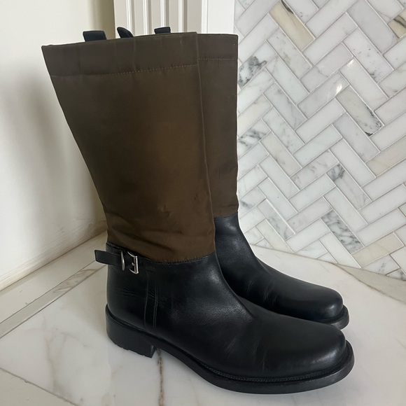 Prada | Vtg Pull On Riding Boots | Black Leather and Olive Nylon | Size 38 - Picture 1 of 9